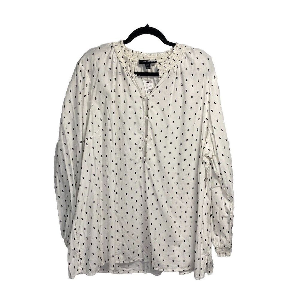 New Lane Bryant Tunic‎ Top Women's 22/24 Geometric Print White Pintuck Cotton